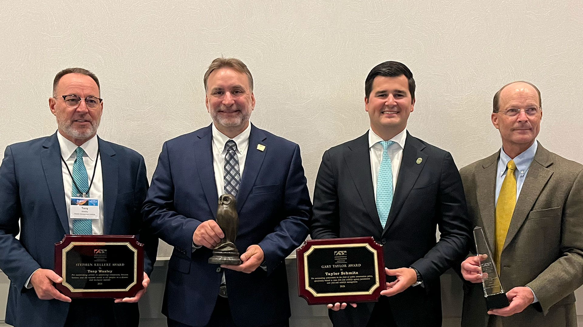 From left to right: Council Board Member Tony Wasley, Executive Director Chuck Sykes, and Board Members Taylor Schmitz and Bob Ziehmer, recognized for exemplary contributions to wildlife conservation.
